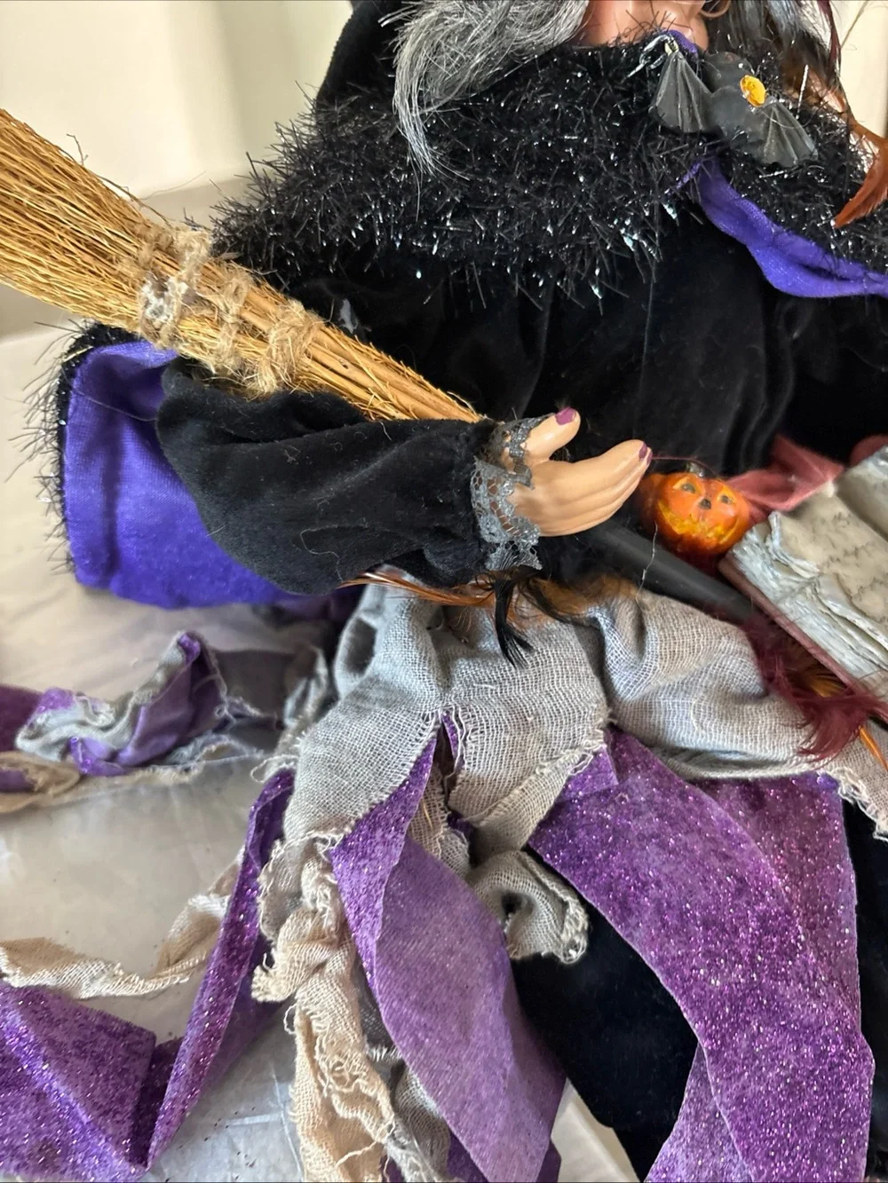 Adorable Witch Shelf Sitter book of spells broomstick Poseable.